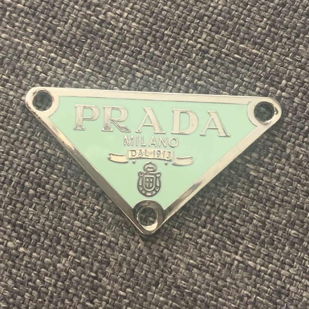 Vintage PRADA Signature Green (“Prada Green”)/silver triangle charm